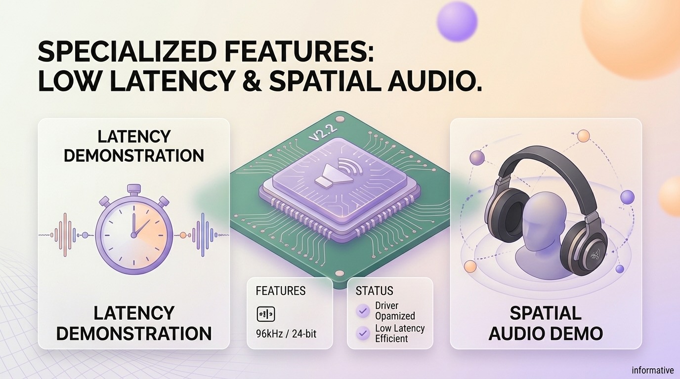 Audio driver specialised features: low latency and spatial audio