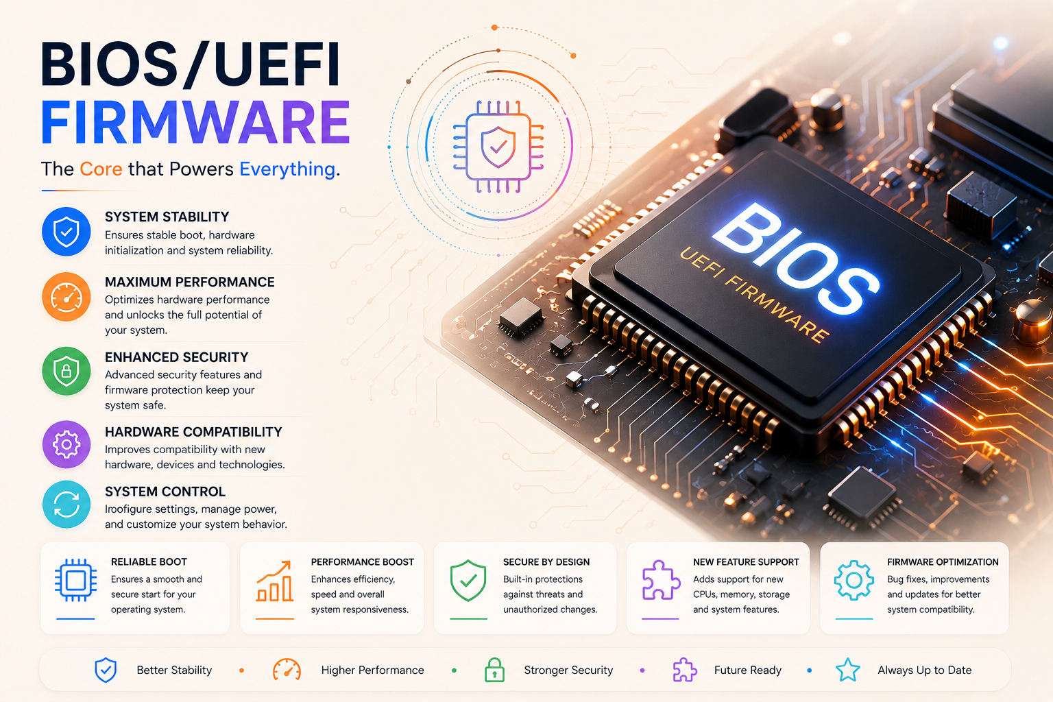 BIOS/UEFI firmware delivering system stability, performance and enhanced security