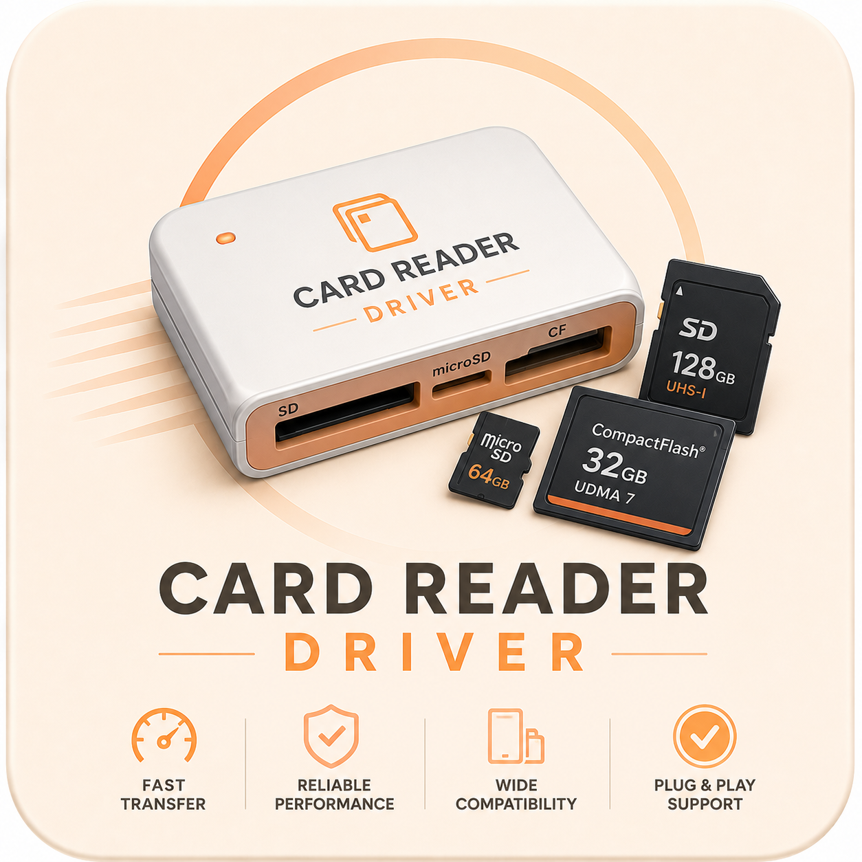 Card Reader driver badge — fast transfer, reliable, wide compatibility and plug & play