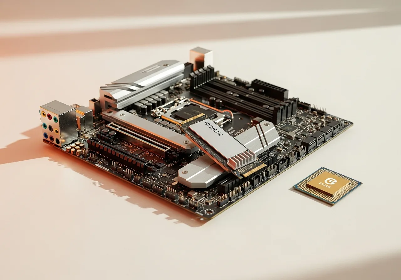 System and storage hardware — motherboard, NVMe SSD and chipset