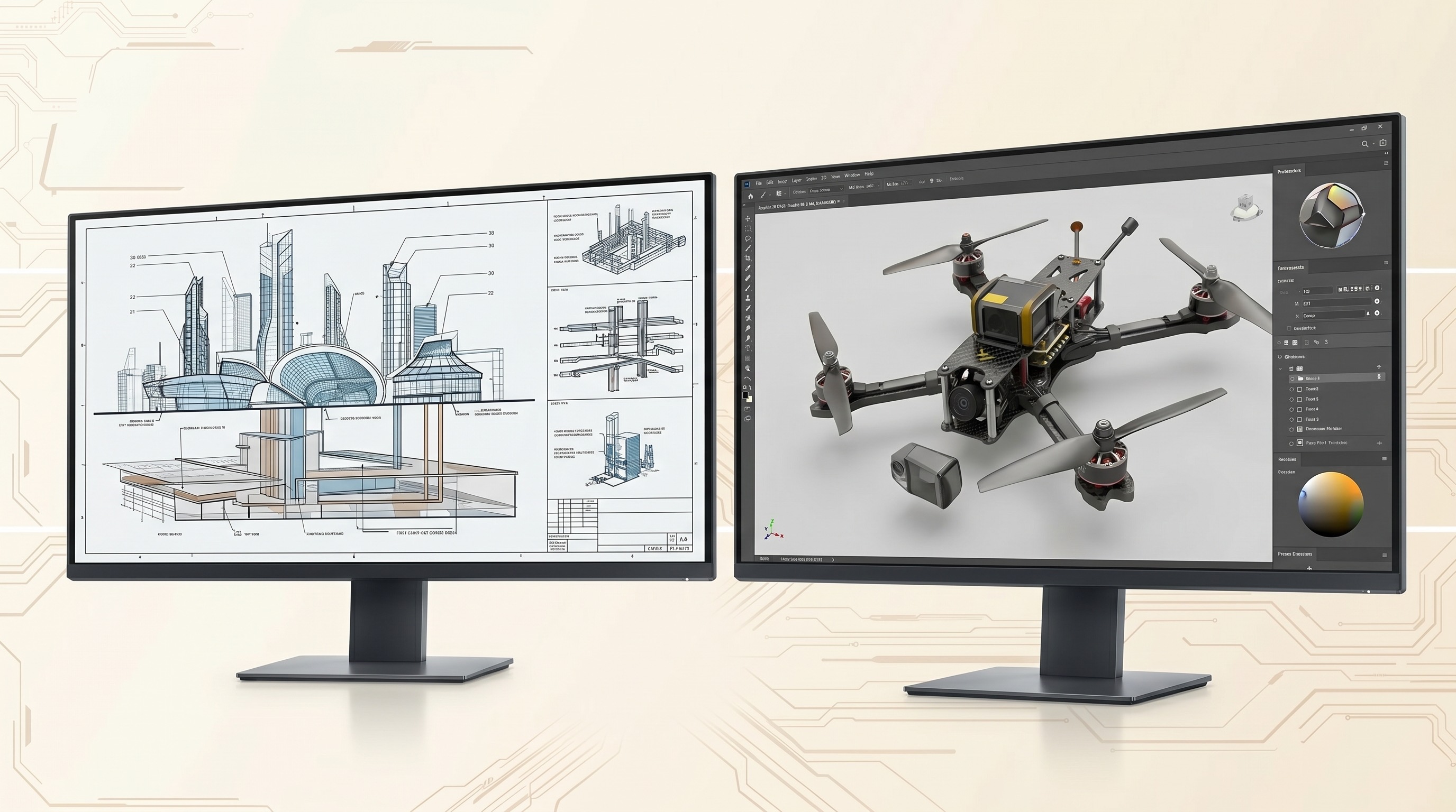 Display driver powering CAD drawings and 3D design across two monitors