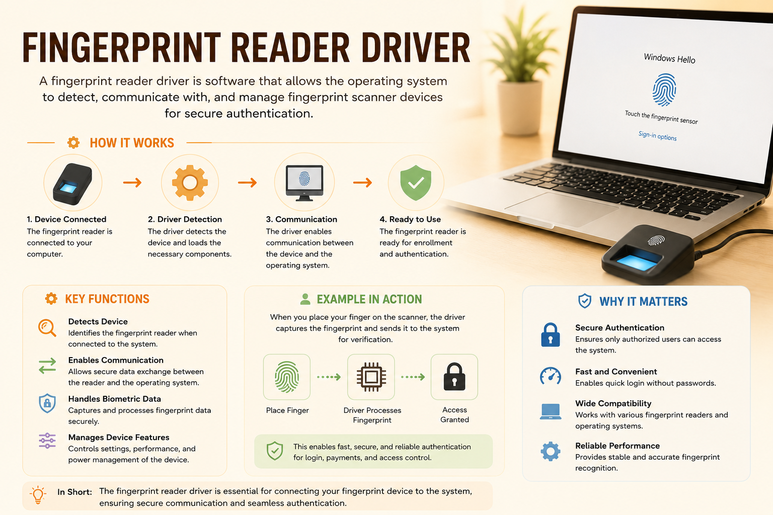 How a fingerprint reader driver works: connect, detect, communicate and authenticate