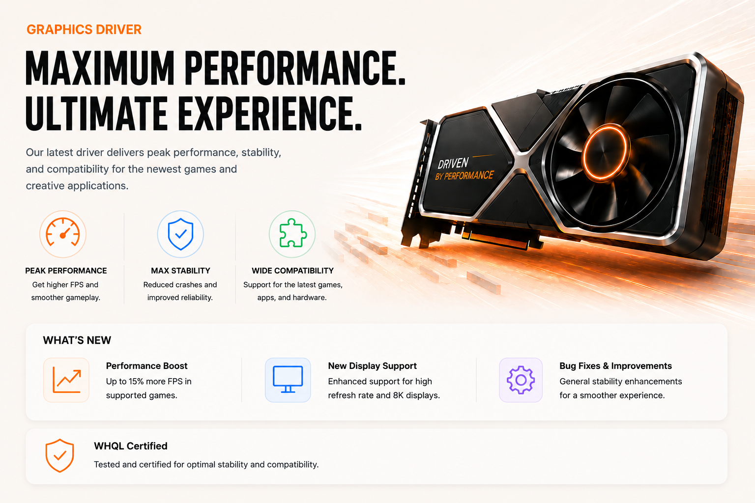 What is new in the latest graphics driver: performance boost, new display support, bug fixes and WHQL certification