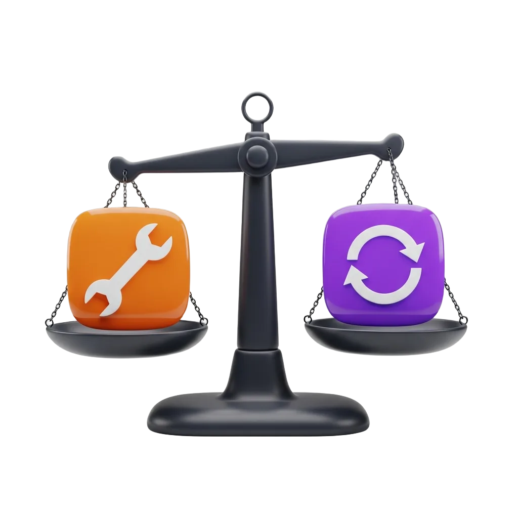 Balance scale weighing manual updates against automatic updates
