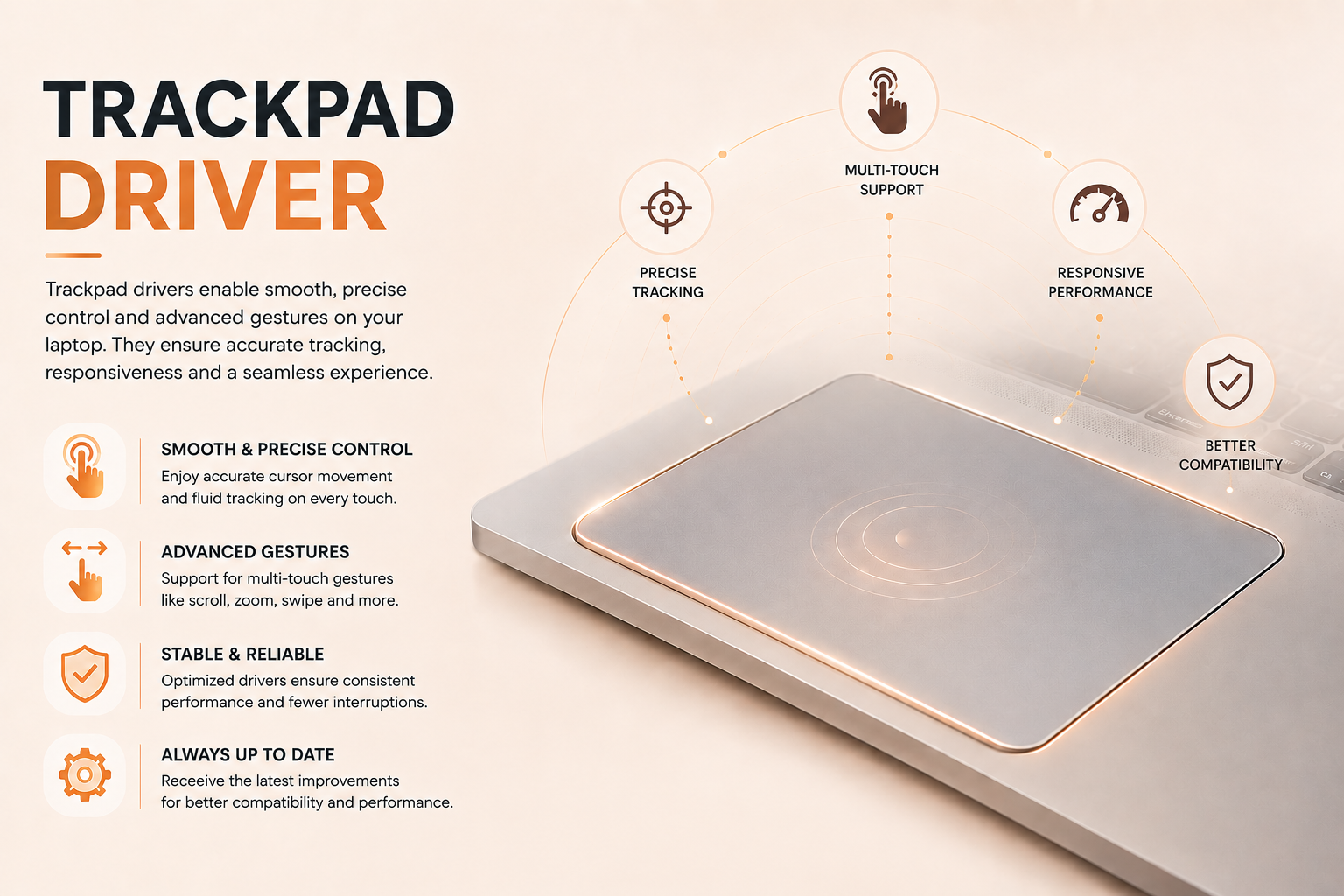 Touchpad driver overview: smooth and precise control, advanced gestures, stable and reliable performance, always up to date