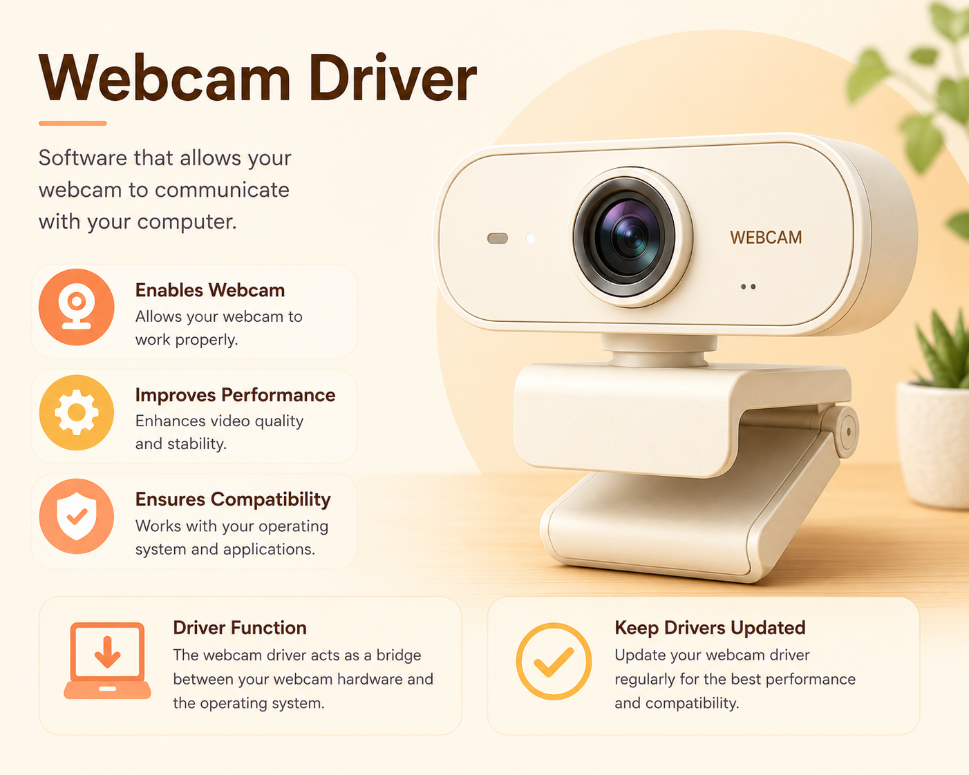 Webcam driver features: enables your webcam, improves performance and ensures compatibility